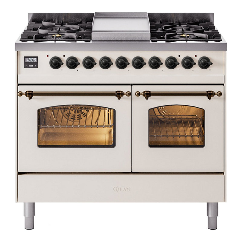 ILVE Nostalgie II 40 in Dual Fuel Range, Liquid Propane, Antique White/Bronze