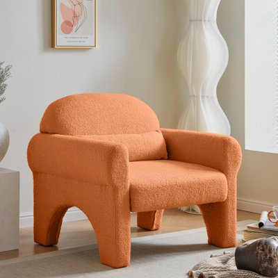 Chaise d'appoint contemporaine orange avec coussin lombaire - Laine d'agneau douce, construction, endroit polyvalent et tendance pour un espace de lecture confortable et somptueux