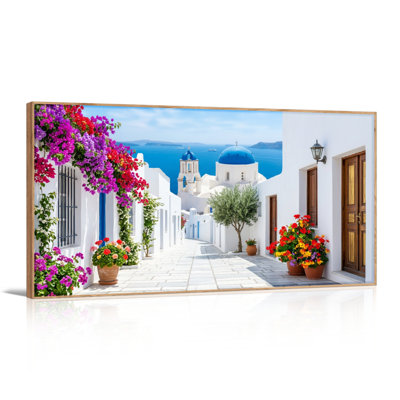 Ensemble de 1 tableau sur toile représentant un village méditerranéen