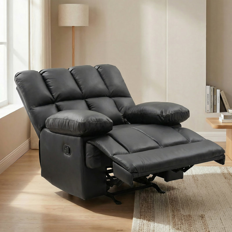 Batholo 43.3" Wide Manual Glider Upholstered Recliner, Black