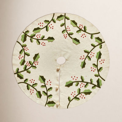 Holly and Berry Embroidered Tree Skirt