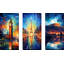 "London Big Ben, Paris, Tour Eiffel et Athènes, Parthénon au crépuscule" par V2 Design Co.3, reproduction sur toile-981677175