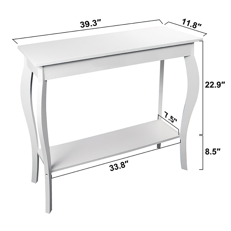 39.4" W Console Table with Storage Shelf and Distinctive Leg Design, without drawer, White