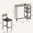 Bar Table And 2 Upholstered Chairs Set For 2, 3 Storage Shelves For Small Space, Apartment, Rustic Grey