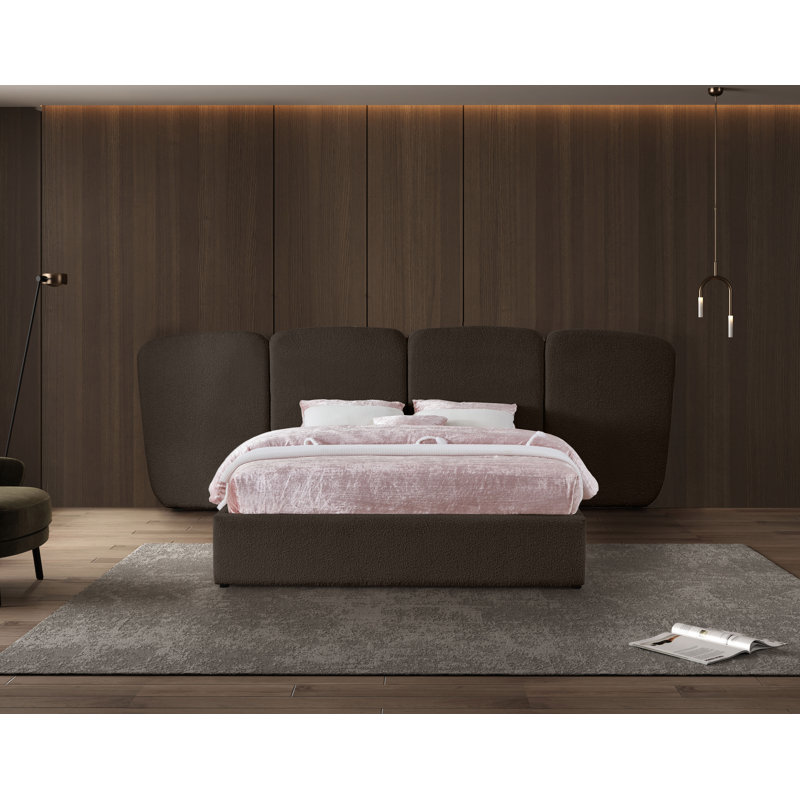 Shiloh Upholstered Platform Bed, King, Brown Boucle Fabric