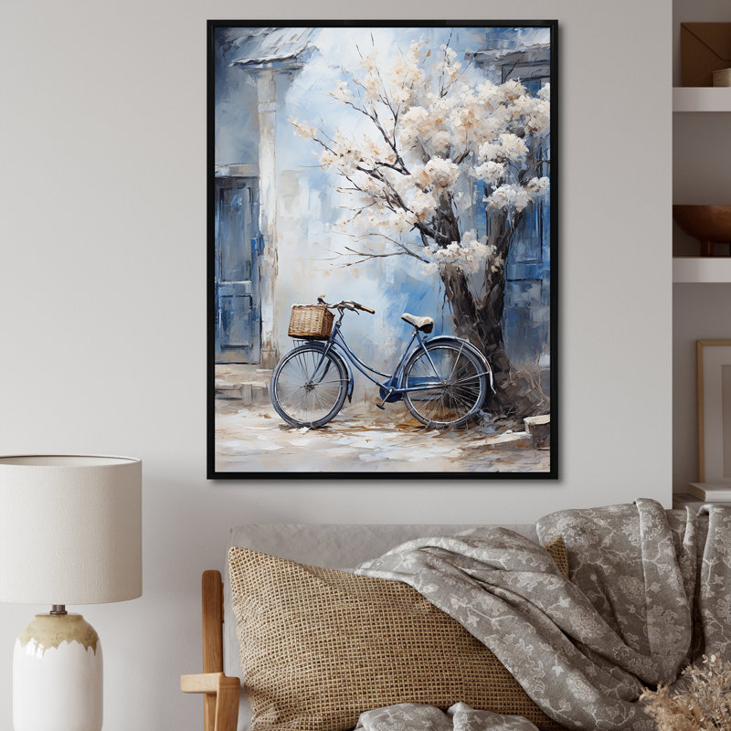 Fleurs blanches et bleues - Art mural, H 40 po x l 30 po x P 1,5 po, Cadre simple argenté