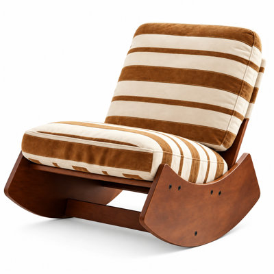 Fauteuil à bascule en bois de style milieu du siècle, recouvert de tissu rayé, avec structure en bois courbée, fauteuil d'appoint ergonomique pour salon et chambre d'enfant, jaune
