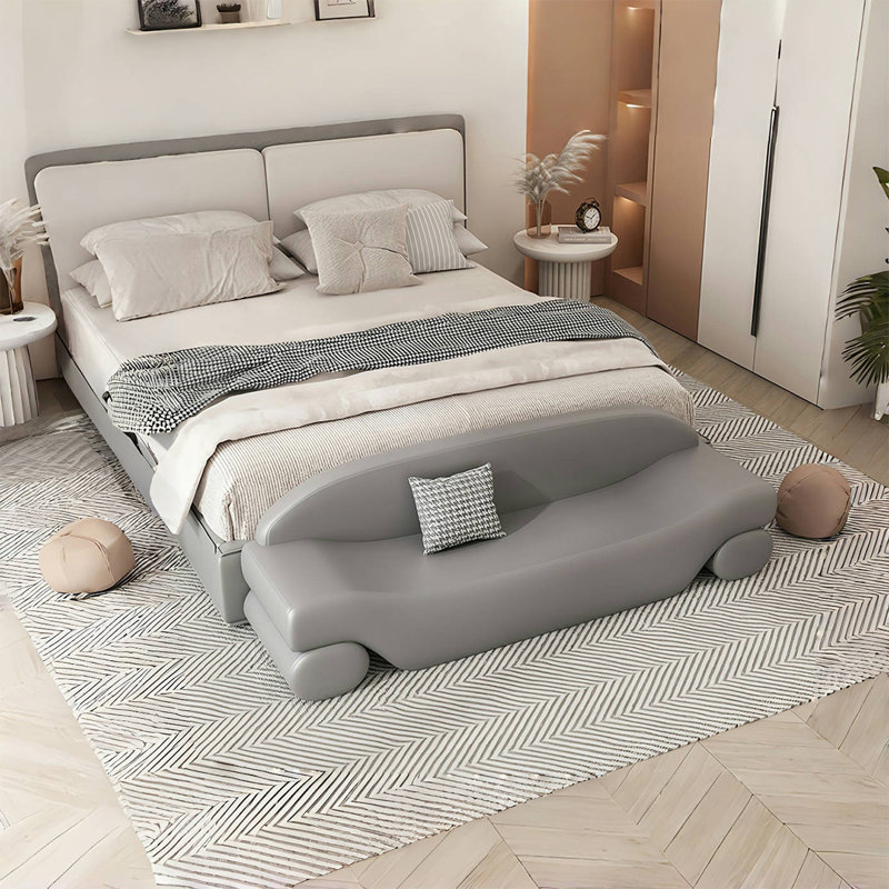 Banc rembourré en similicuir Towana, Gris foncé
