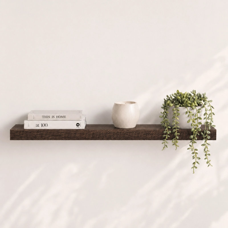Avnish Solid Wood Floating Shelf, 1.6" H x 36" W x 8.1" D, Rustic Brown