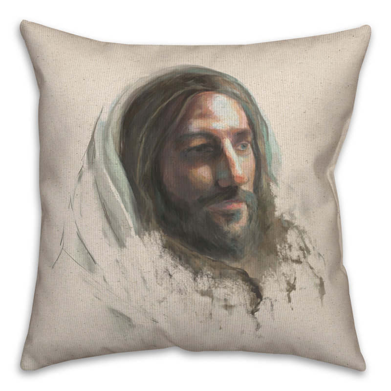  Portrait de Jésus, housse de coussin carré et insert, H 16 po x l 16 po x P 1,5 po