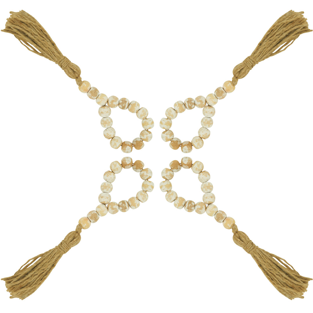 Wooden Beads Napkin Rings With Tassel Design (Set of 4) Saro 