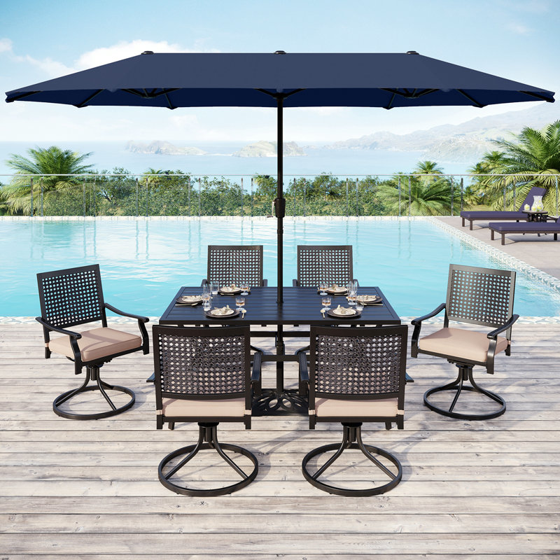 Alyah 6 - Person Patio Dining Set with Rectangular Table , Cushions Included, Beige