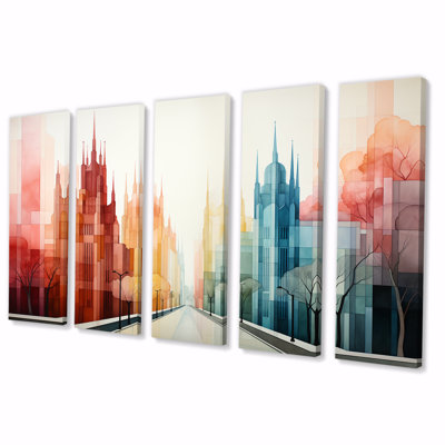 «Watercolor Colorful New York City I - New York», ensemble de 5 pièces