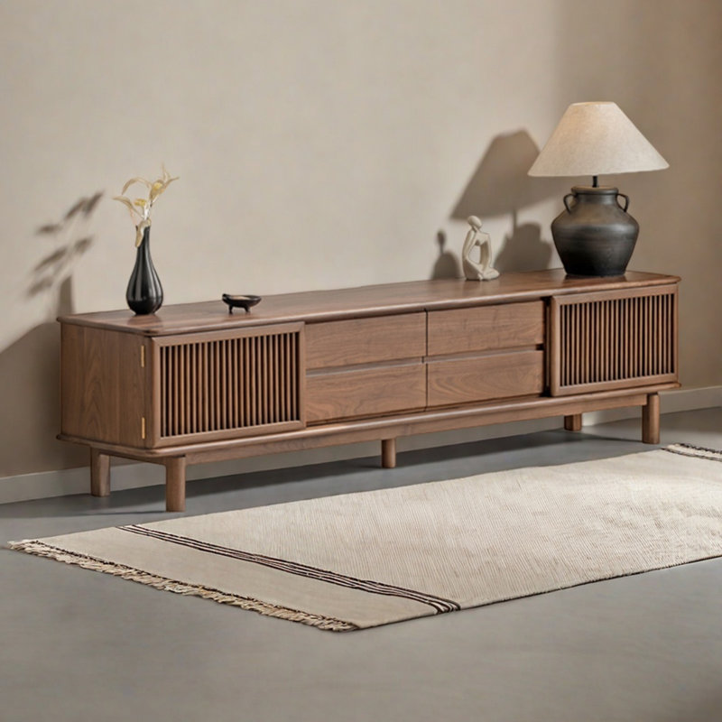 Walnut TV Stand with Drawers, Cabinets, 19.68"H x 86.61"L x 15.75"W