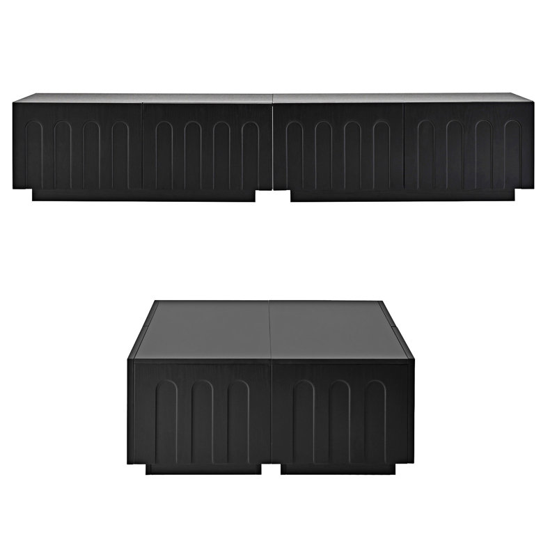 Ensemble meuble télé élégant et table basse avec tiroirs, Noir