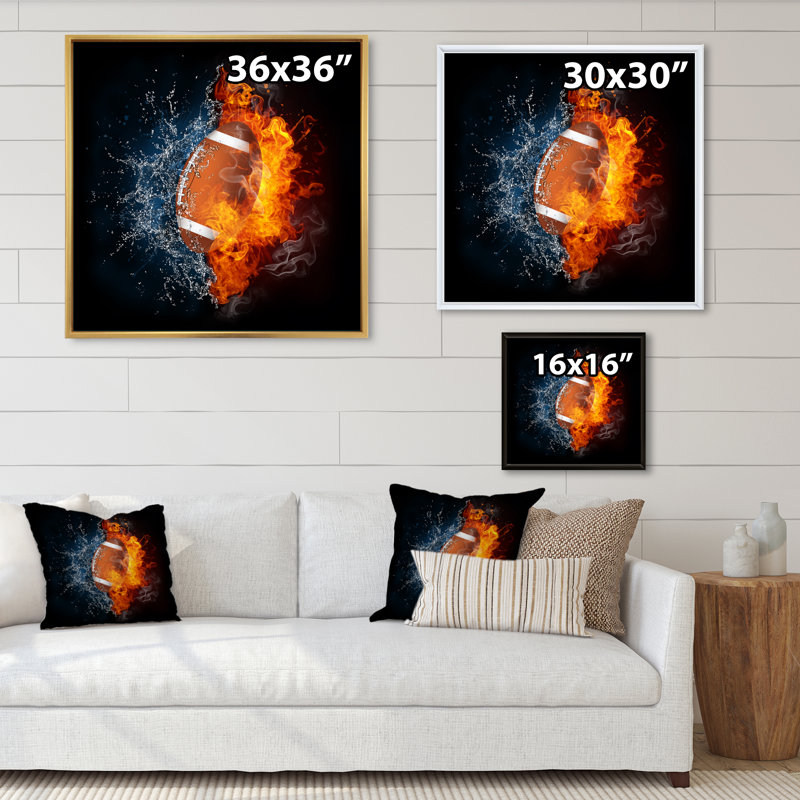 Fire Fire Football Ball - Peinture, H 16 po x l 16 po x P 1 po, Cadre flottant brun