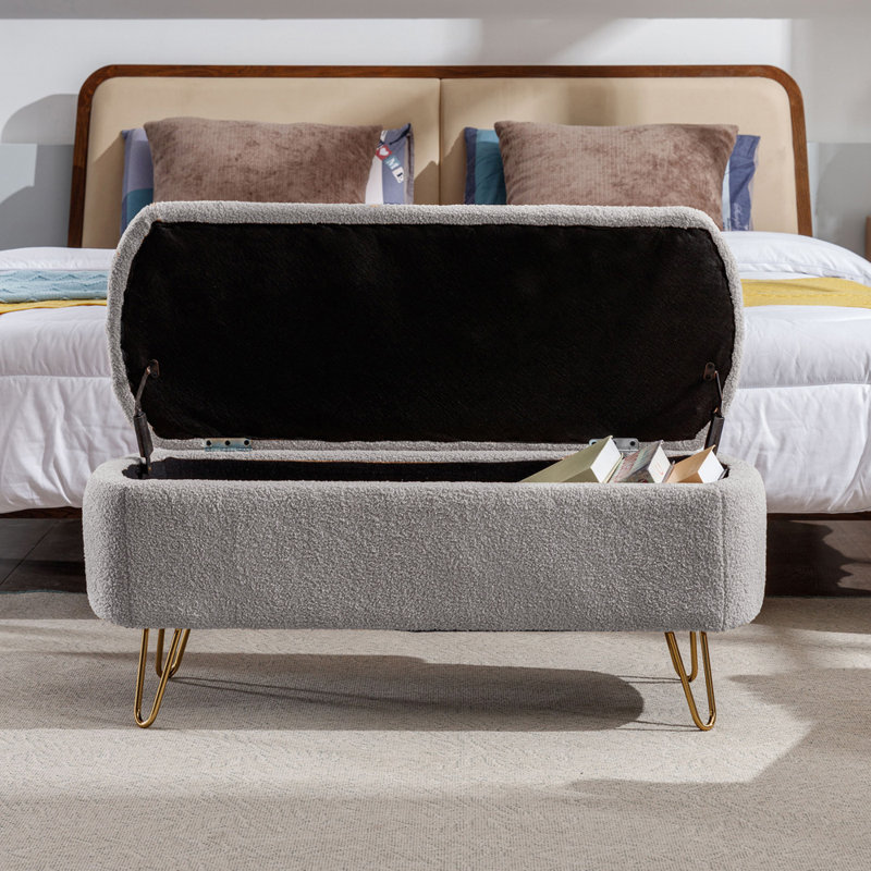 Rendell Polyester Upholstered Storage Bench, Gray