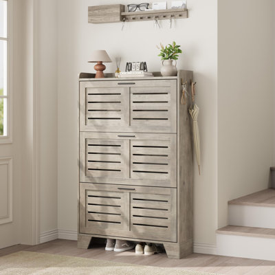 Shoe Storage Cabinet with 3 Flip Drawers, Freestanding Shoe Organizer Storage for Entryway with 2 Side Hooks