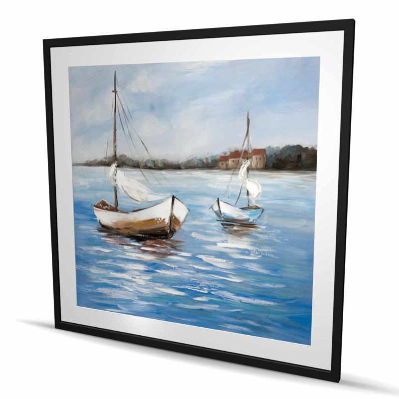Deux bateaux sur l'eau - Vagues de voyage, impression encadrée