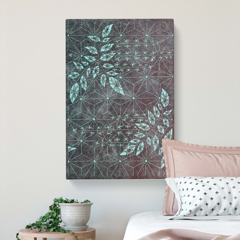 Japanese Geometric Leaf Design - Wrapped Canvas, 50cm H x 35cm W x 3cm D