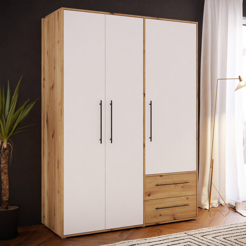 Mijah 3 Door Manufactured Wood Wardrobe, Oak/Matte White