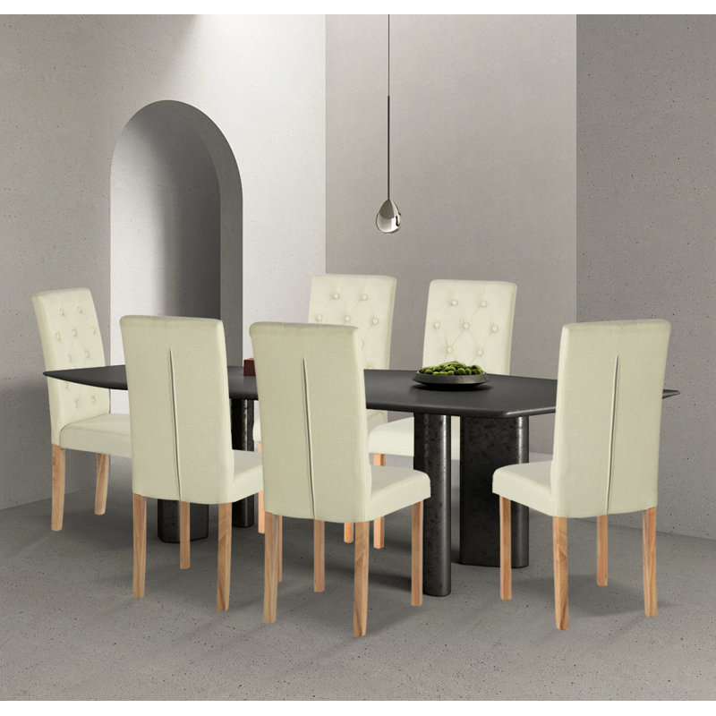 Dianette 47cm H Tufted Linen Upholstered Parsons Chair in Beige