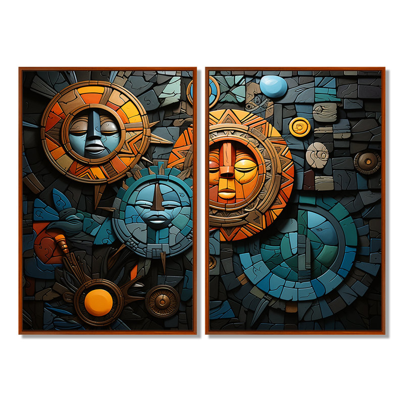Mosaïque de la culture africaine - art mural global 2 panneaux, H 36 po x l 48 po, Reproduction encadrée sans passe-partout
