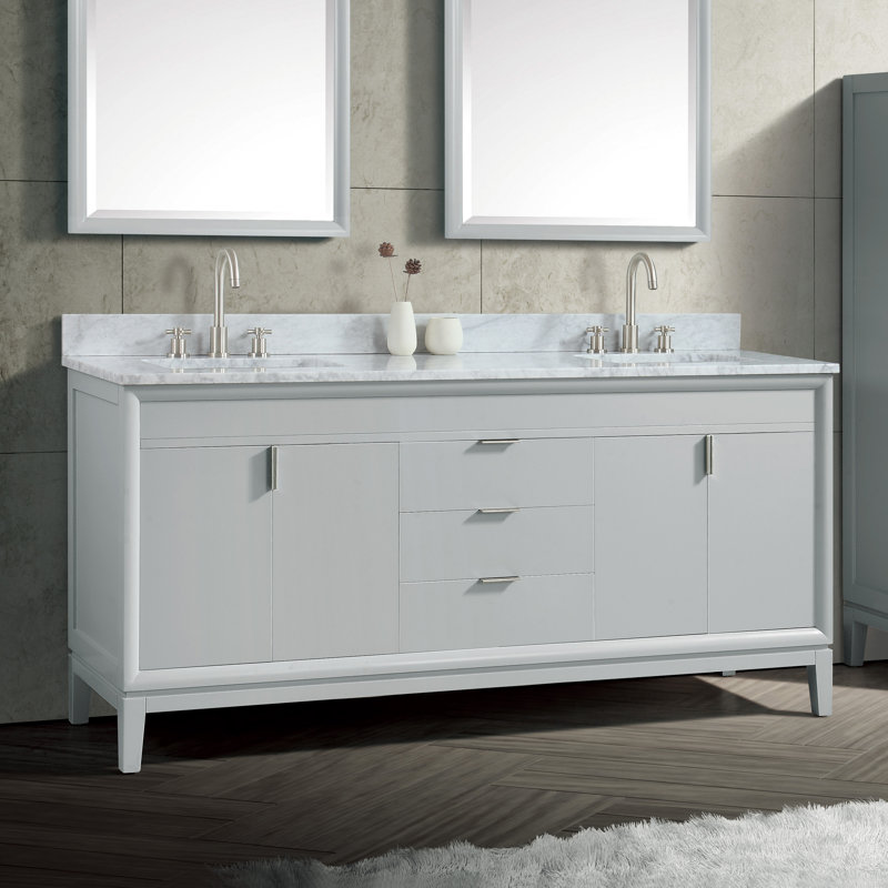 Emma 73'' Double Bathroom Vanity with Marble Top, Carrera White Marble, Dove Gray