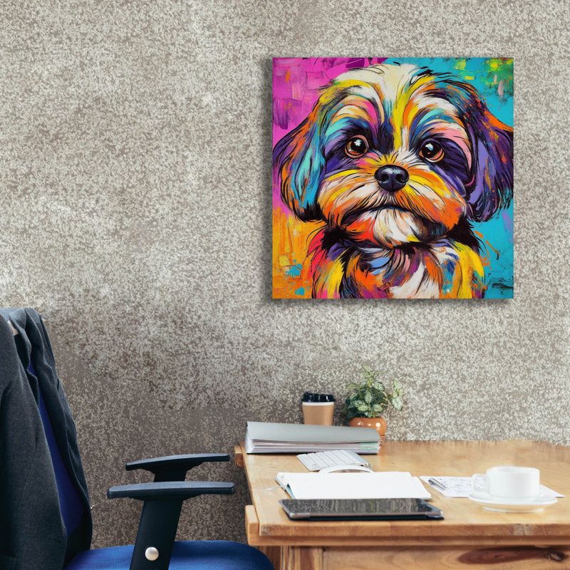  «Wouf Shih Tzu» par Rich Monet, art mural sur toile 26 po x 26 po