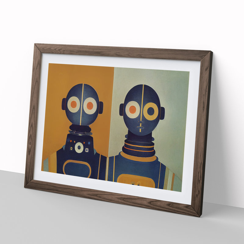 Symmetrical Robots Abstract - Single Picture Frame Print, 34cm H x 46cm W, Walnut