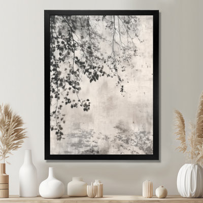 «Black Tree Blooms In A Chinese Ink Landscape», reproduction d'art sur toile, art asiatique noir