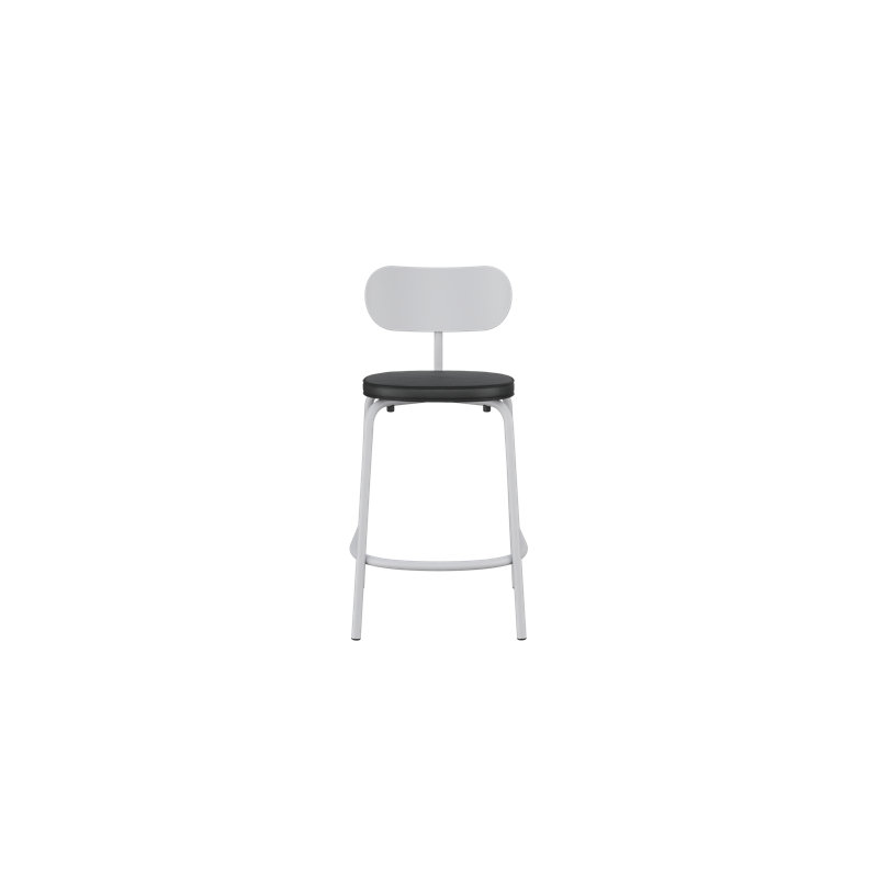 Tabouret de comptoir Khylia - noir graphite avec cuir écologique graphite, Siège noir / base en aluminium blanc