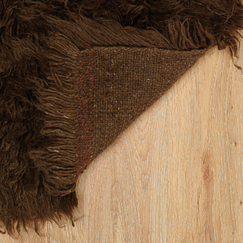 Tapis brun foncé en laine Alamin fait à la main Flokati, Rectangle de 5 pi x 8 pi