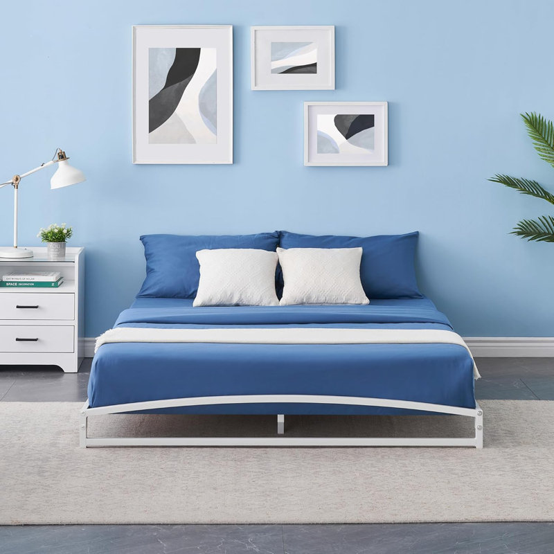 Base de lit basse pleine grandeur - sommier plateforme en métal robuste de 6/10 pouces sans sommier tapissier sans bruit