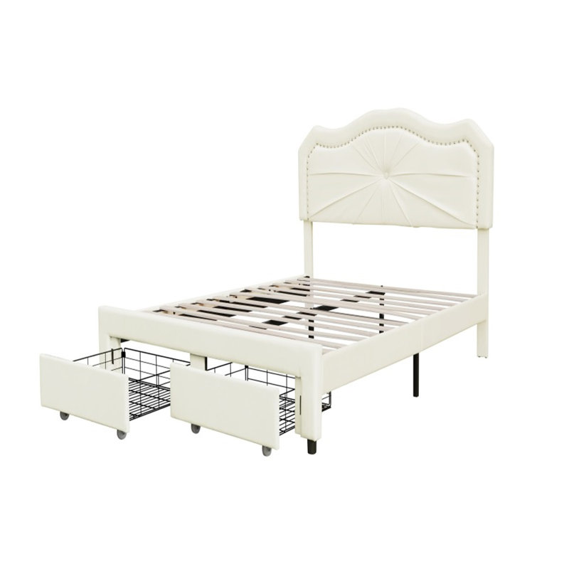 Lit plateforme avec rangement Finley, beige, Simple