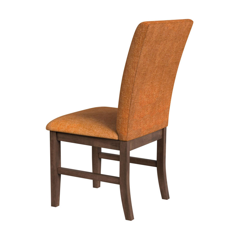 Ensemble de salle à manger Leana 7 pièces, hauteur standard, en noyer - Table rectangulaire et six chaises en tissu orange