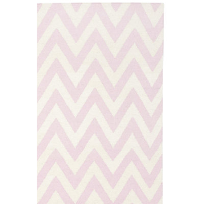 Bogner Hand Woven Flat Weave Wool/Cotton Chevron Rug in Ivory/Pink