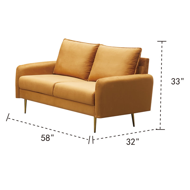 Govany 57.8'' Velvet Loveseat, Ginger Velvet, 33" H x 57.8" W x 31.7" D