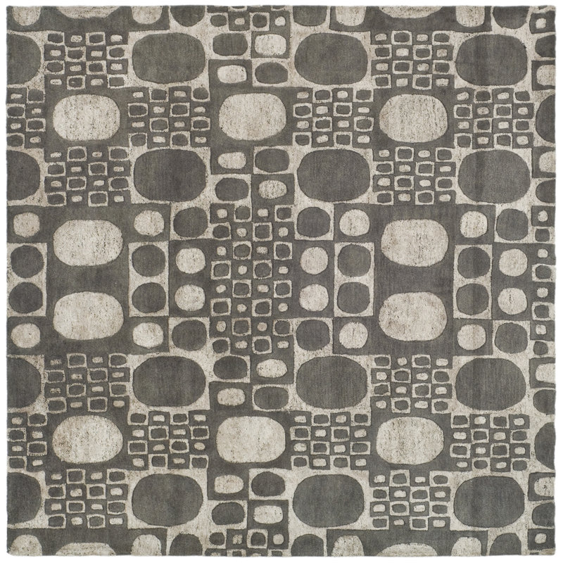 Freda Dark Gray/Ivory Area Rug, Square 6'