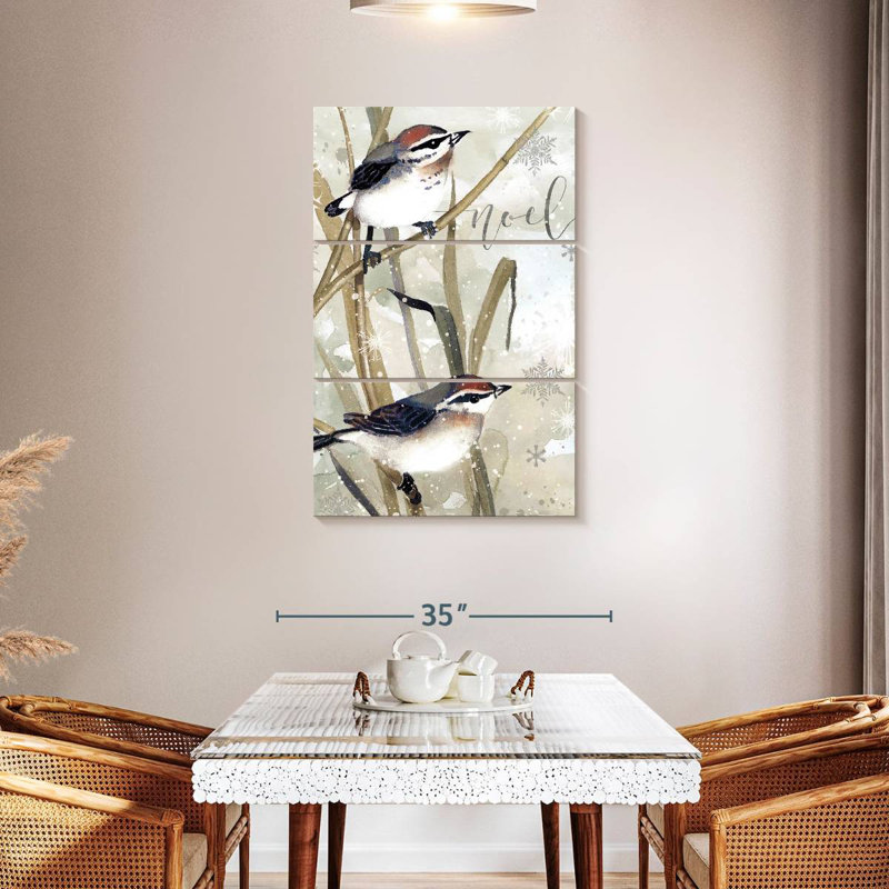 Oiseaux d'hiver, Noel, H 45 po x l 28 po
