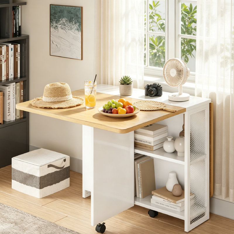 Folding Table, Natural/White