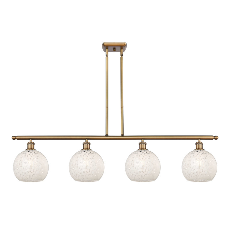 Luminaire suspendu pour îlot de cuisine 4 lumières Ballston White Mouchette, H 10,5 po x l 48 po x P 8 po, Laiton brossé