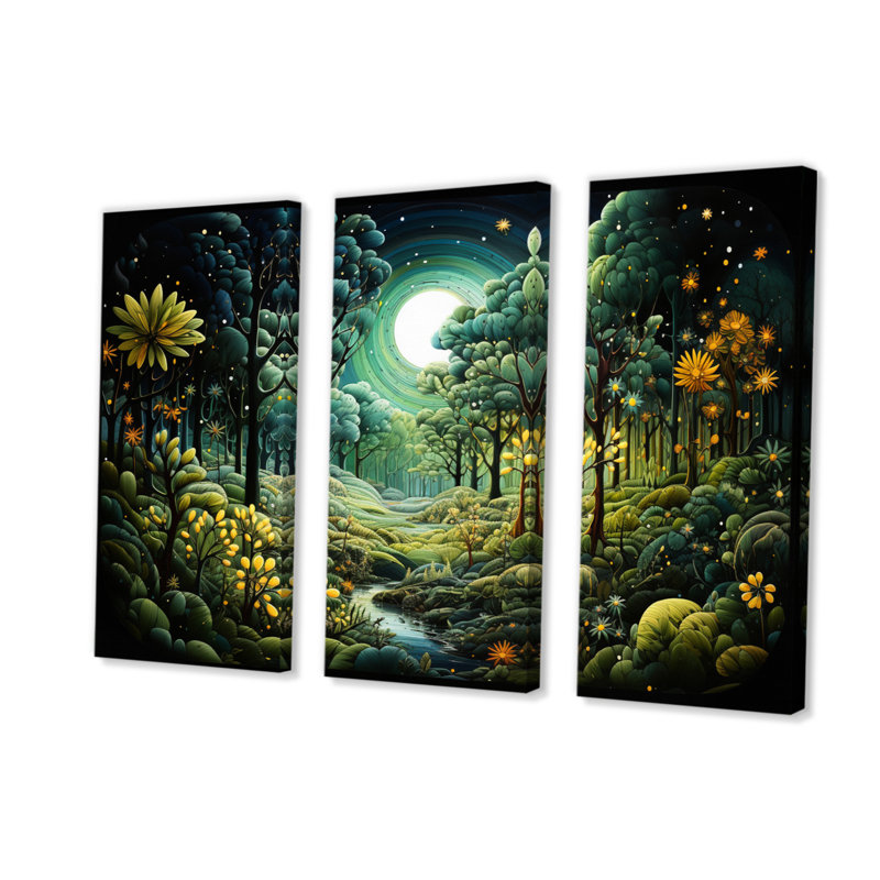 «Forest Enchanted Forest Pointillism II», reproduction sur toile 3 pièces, H 28 po x l 36 po x P 1 po