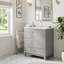 Meuble-lavabo de 30 po avec lavabo en céramique, 3 tiroirs, portes à fermeture en douceur et tablettes de porte-127359487