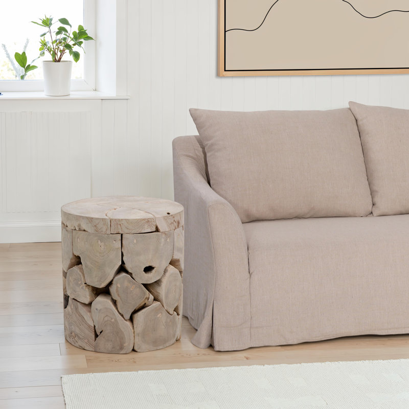 Briar 18-Inch Round Bleached Teak Root Block Style End Table