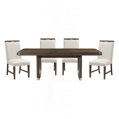 Table de salle à manger moderne avec finition brun et table d'appoint extensible avec chaises d'appoint beige
