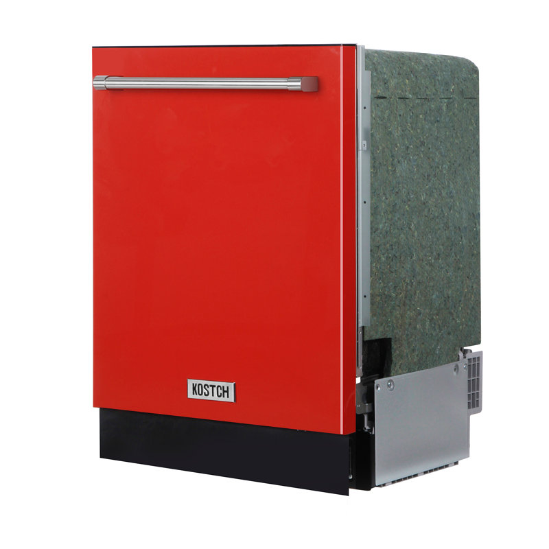 Lave-vaisselle encastrable 24 po avec troisième support Kostch, 15 couverts, certifié Energy Star, 45 dBA, rouge, Rouge