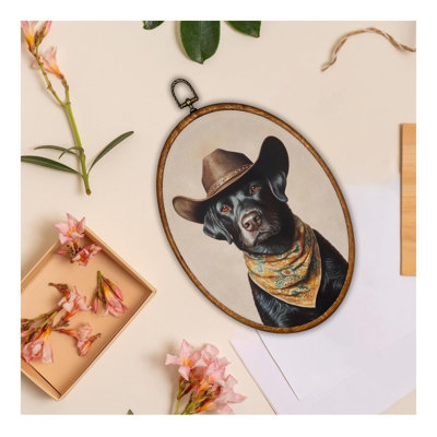 Retro Dog Oval Wall Art Canvas