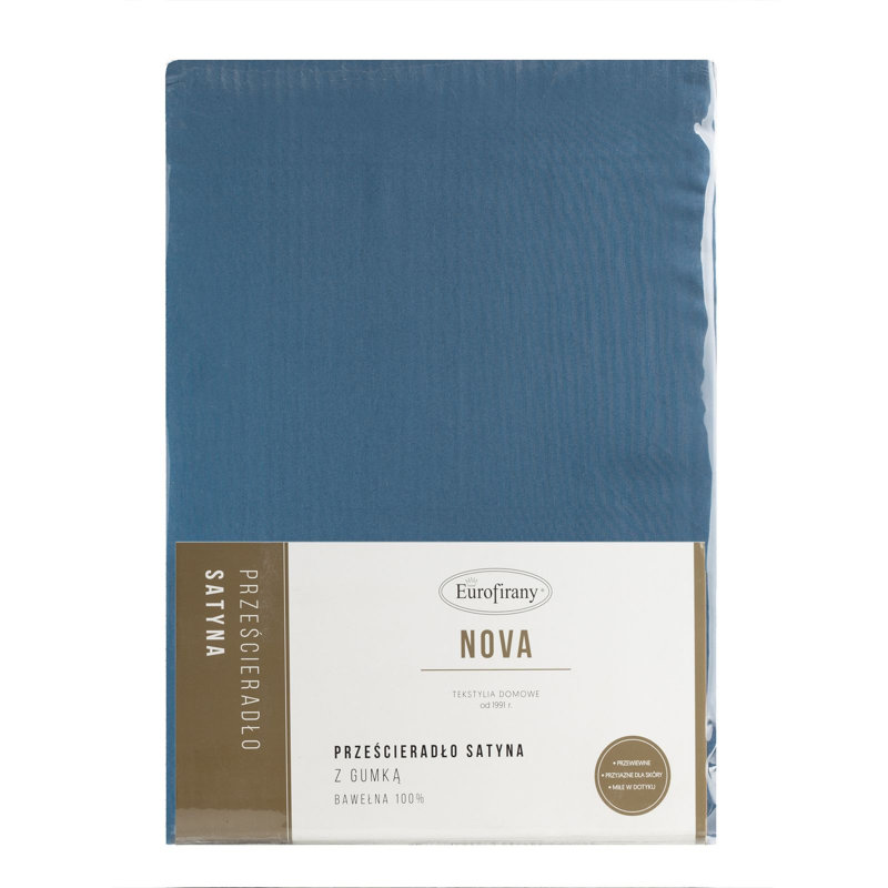 Satin Fitted Sheet, 180 x 200 cm, Marine