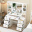 Table de coiffeuse avec miroir et lumières, bureau de coiffeuse avec 6 tablettes, 7 tiroirs avec poignée dorée, coiffeuse de maquillage pour la chambre à coucher-466833653